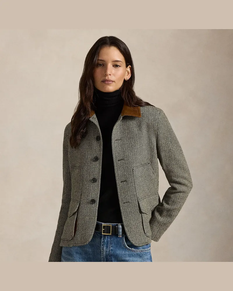 Ralph Lauren Fischgrat-Jacke mit Wildlederbesatz Multi