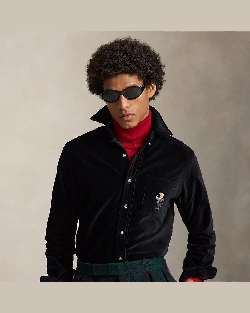 Ralph Lauren Classic-Fit Samthemd mit Martini Bear Black