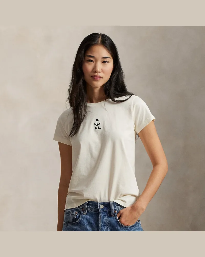 Ralph Lauren Baumwolljersey-T-Shirt mit Stickerei Cream