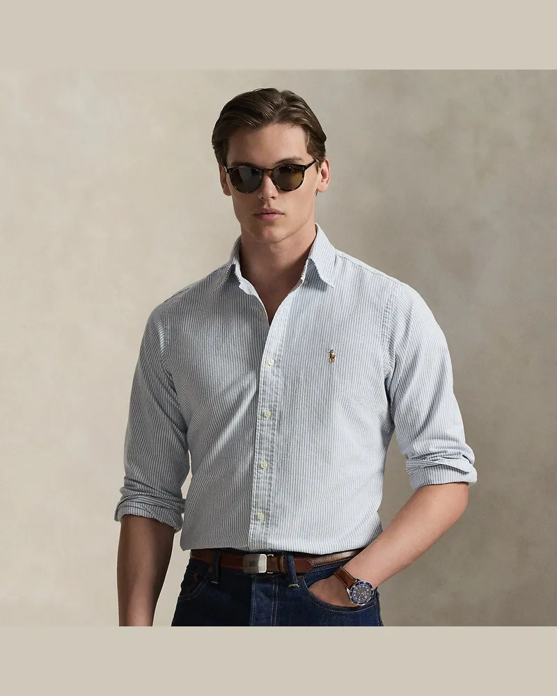 Ralph Lauren Gestreiftes Custom-Fit Oxfordhemd Blue