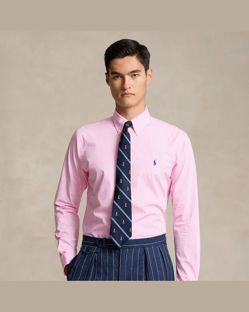 Ralph Lauren Gestreiftes Custom-Fit Hemd aus Popeline Pink