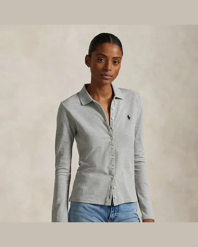 Ralph Lauren Langärmliges Poloshirt mit Knopfleiste Grey