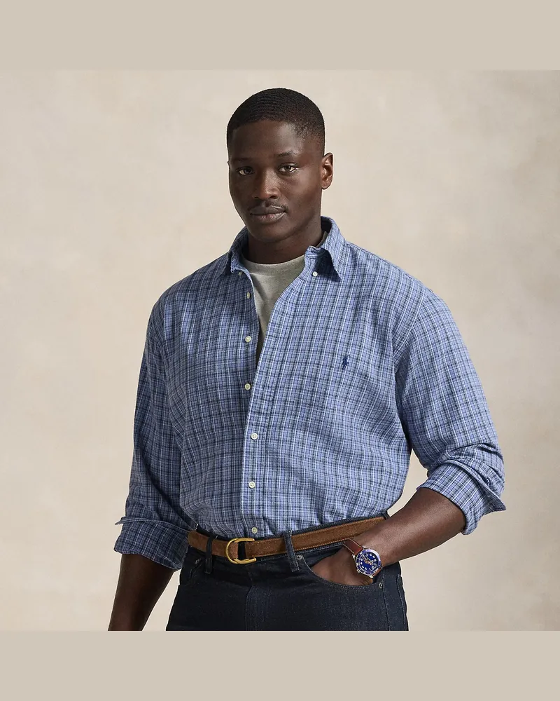 Ralph Lauren Große Größen - Kariertes Hemd aus angerautem Oxford Blue