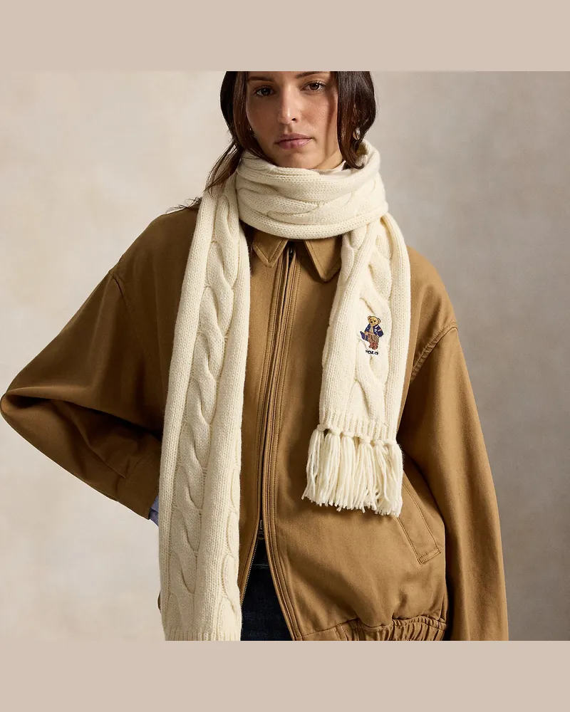 Ralph Lauren Schal mit Zopfmuster und Polo Bear Cream