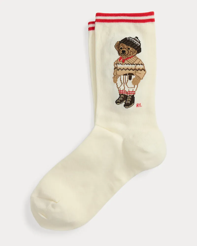 Ralph Lauren Crew-Socken mit Polo Bear White