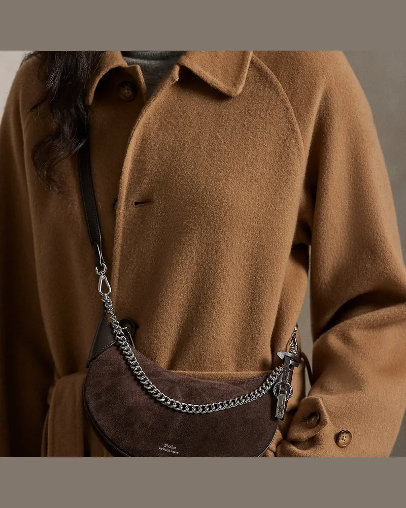 Ralph Lauren Mini-Wildledertasche Polo ID mit Kette Brown