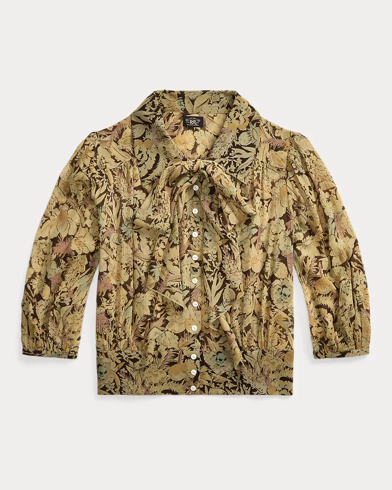 Ralph Lauren Geblümte Seidenbluse in Knitteroptik Brown