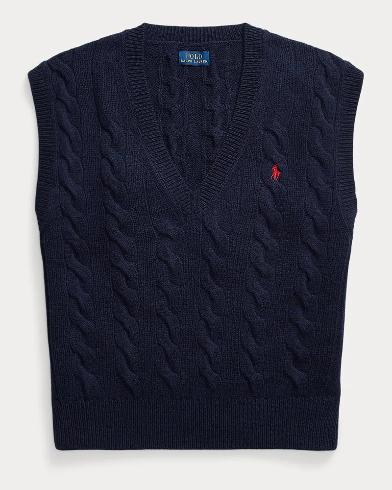 Ralph Lauren Woll-Kaschmir-Pullunder mit Zopfmuster Blue