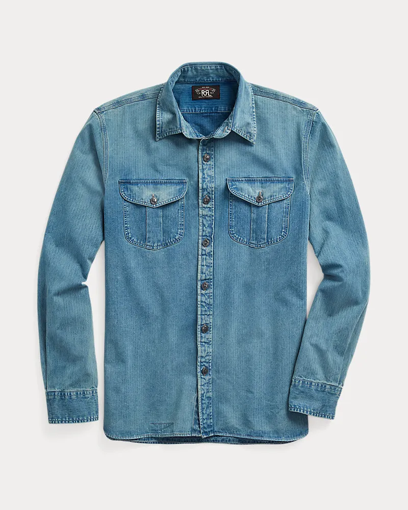 Ralph Lauren Indigo-Arbeitshemd mit Fischgratmuster Blue
