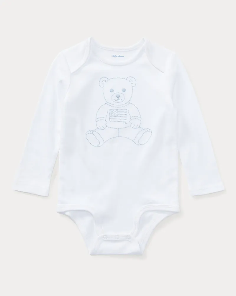 Ralph Lauren Baumwoll-Babybody mit Polo Bear White