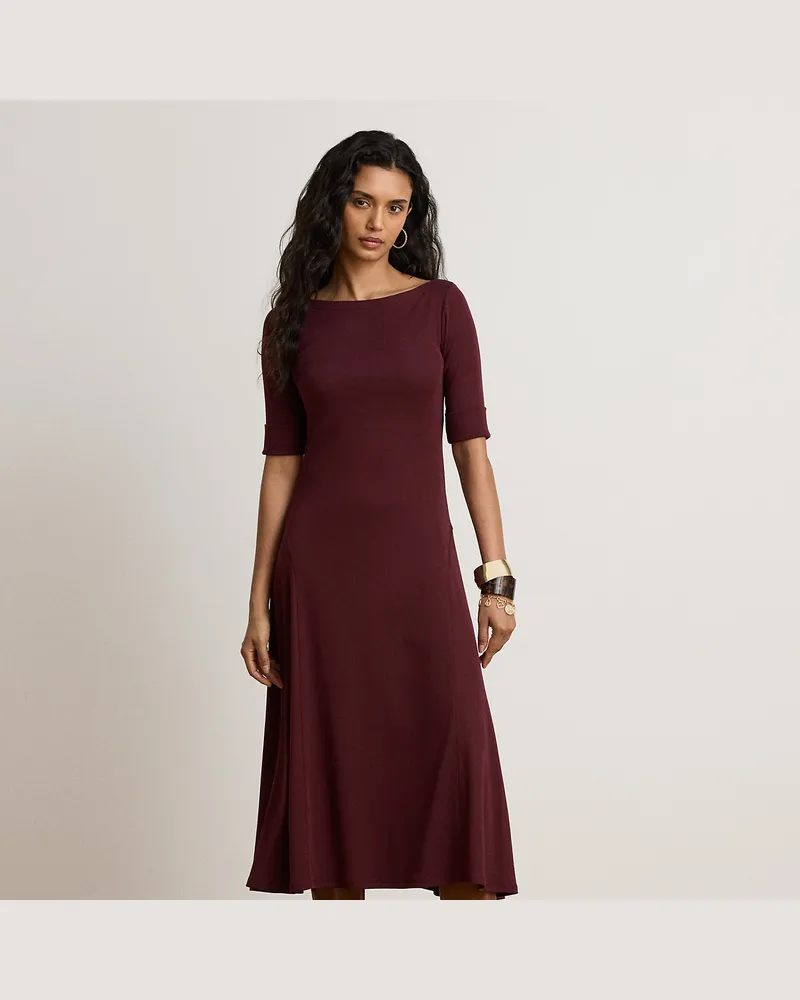 Ralph Lauren Geripptes Midikleid aus Baumwollstretch Red