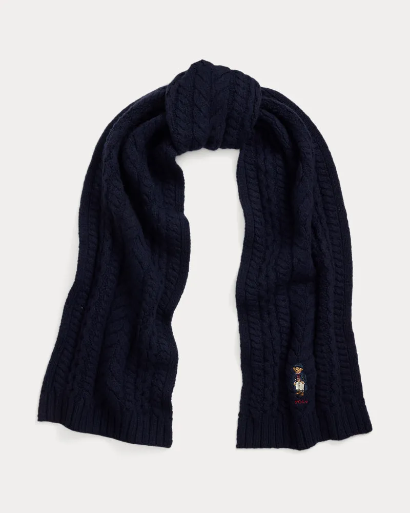Ralph Lauren Schal mit Zopfmuster und Polo Bear Blue