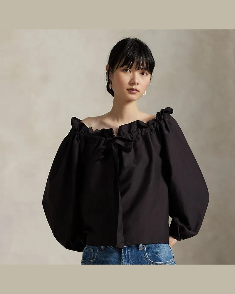 Ralph Lauren Baumwoll-Seiden-Bluse mit Rüschenkragen Brown