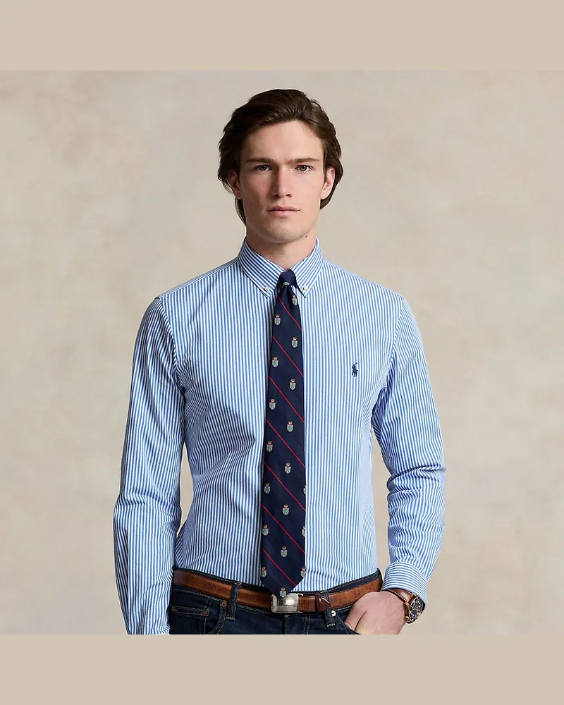 Ralph Lauren Gestreiftes Slim-Fit Hemd aus Popeline Blue