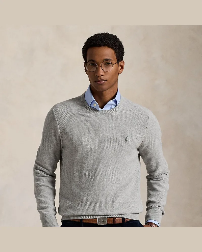 Ralph Lauren Rundhalspullover aus Baumwollpiqué Grey