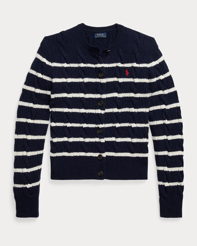 Ralph Lauren Gestreifte Strickjacke mit Zopfmuster Blue