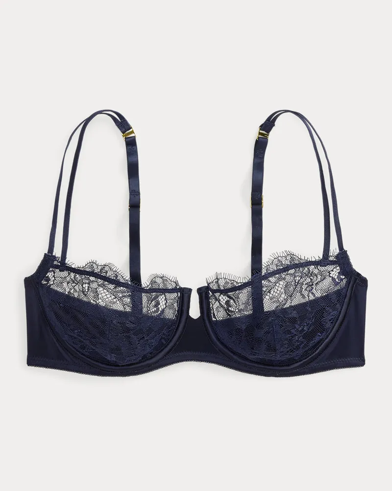 Ralph Lauren Balconette-BH aus Satin und Spitze Blue