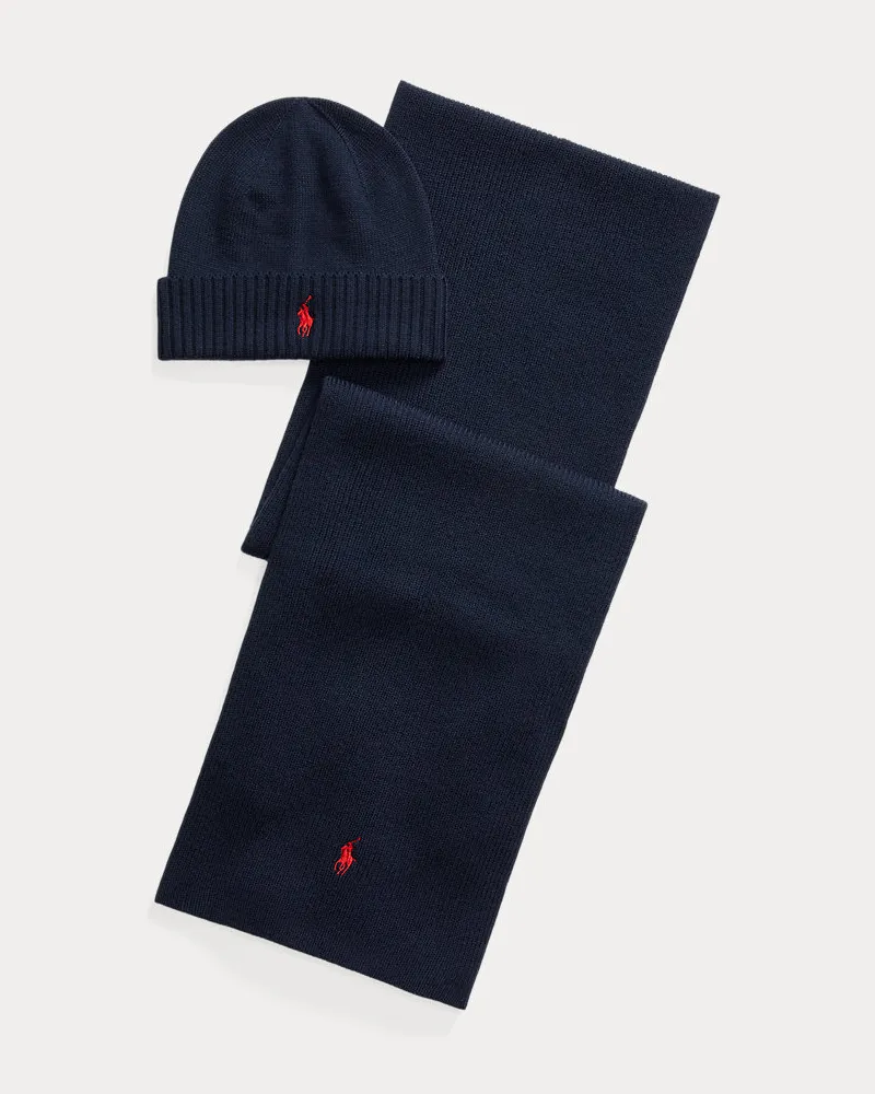 Ralph Lauren Geschenkset mit Mütze und Schal Blue