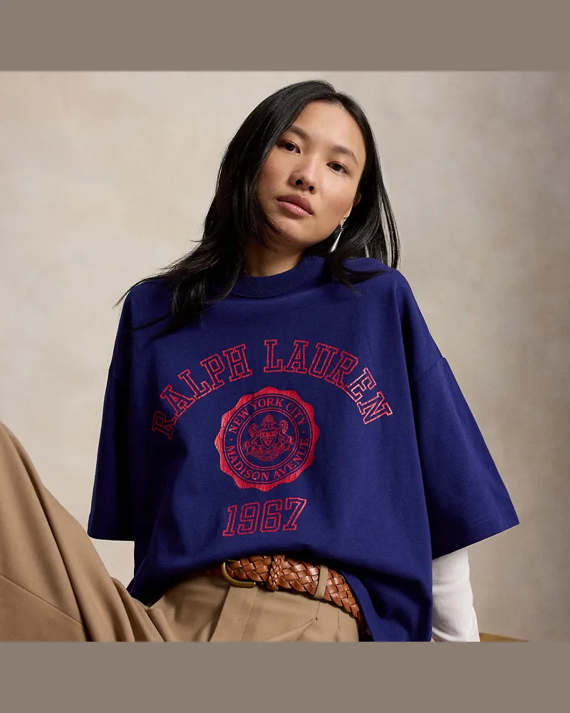 Ralph Lauren Baumwolljersey-T-Shirt mit Wappen Blue