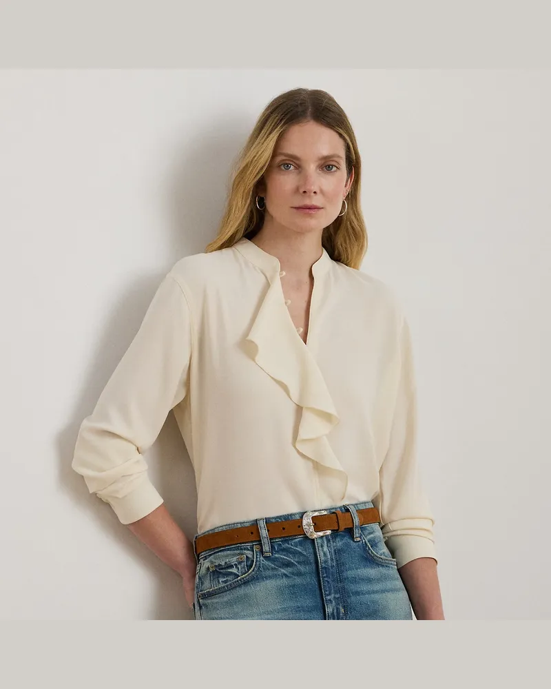 Ralph Lauren Georgette-Tunika mit Rüschenbesatz Cream