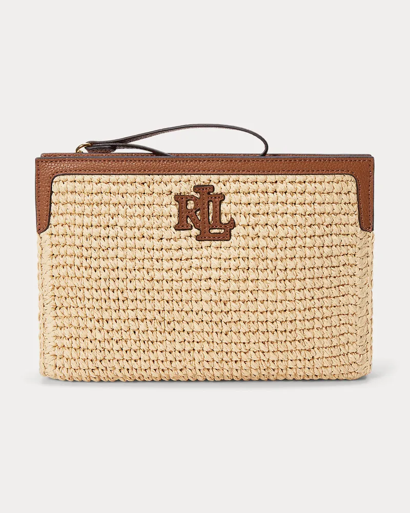 Ralph Lauren Große Pochette Adley aus Stroh und Leder Natural