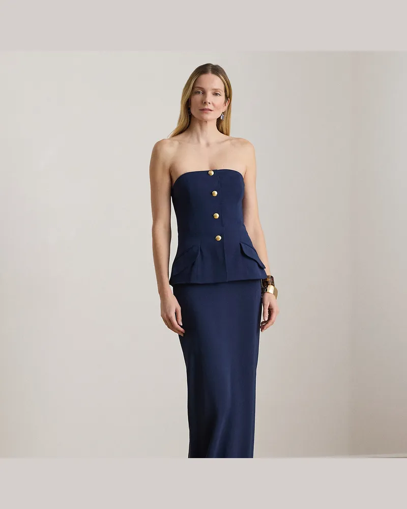 Ralph Lauren Trägerloses Cady-Kleid mit Knöpfen Blue