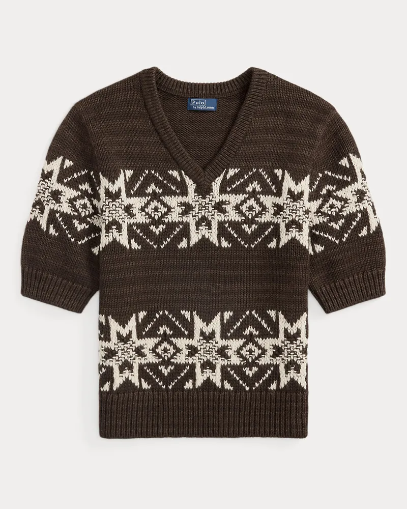 Ralph Lauren Kurzarmpullover mit Schneeflockenmuster Brown
