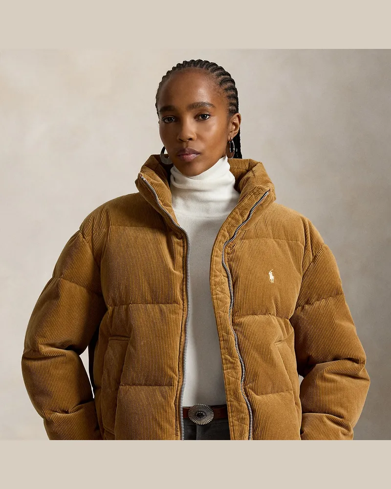 Ralph Lauren Daunen-Pufferjacke aus Kordsamt Tan