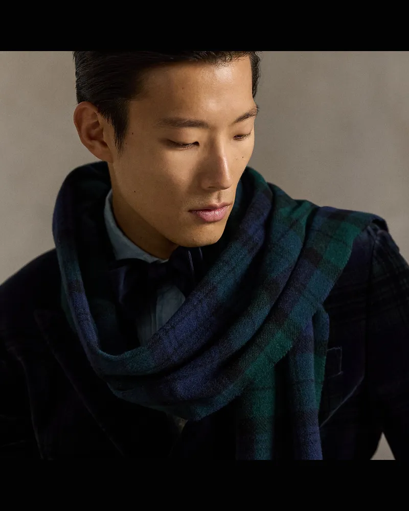 Ralph Lauren Karierter Fransenschal aus Wolle Black