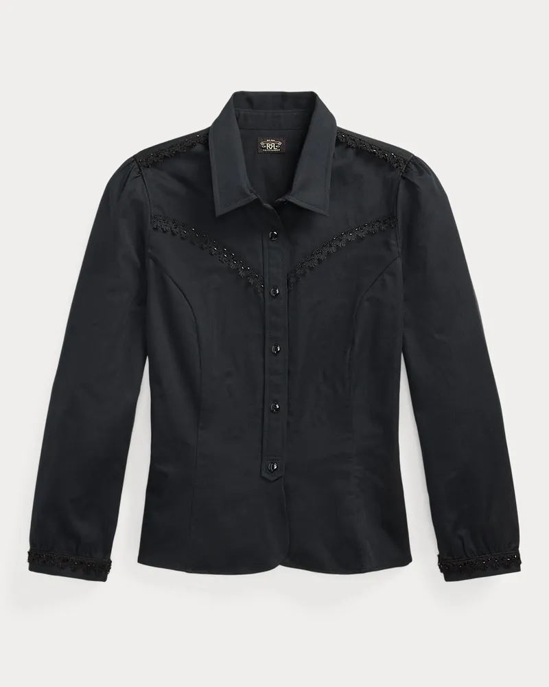 Ralph Lauren Bluse aus Atlas mit Perlen-Besatz Black