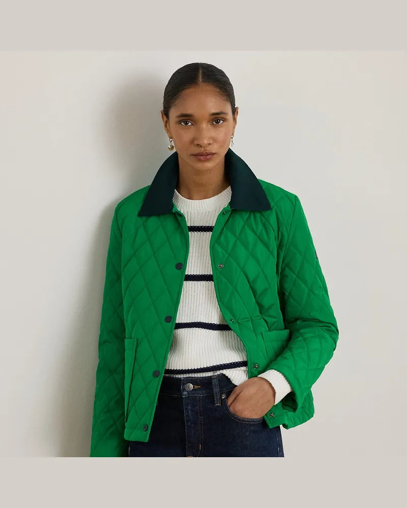 Ralph Lauren Jacke mit Rautensteppung und Twillbesatz Green