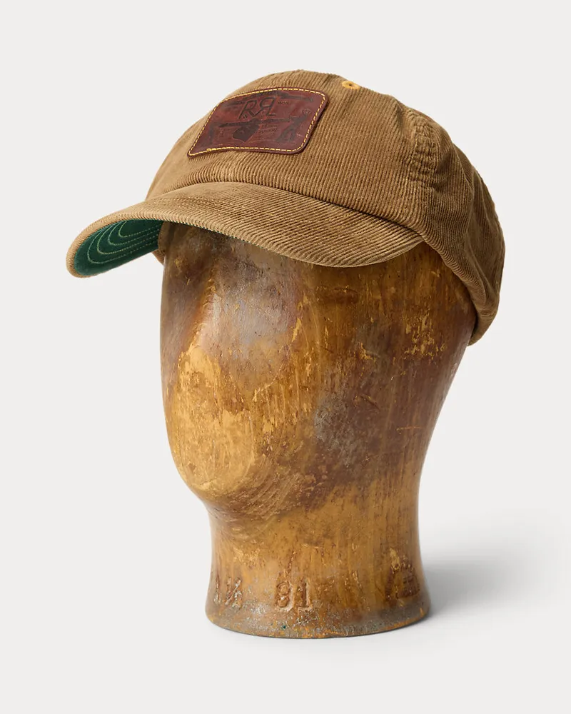 Ralph Lauren Kordsamt-Truckerkappe mit Lederaufnäher Tan