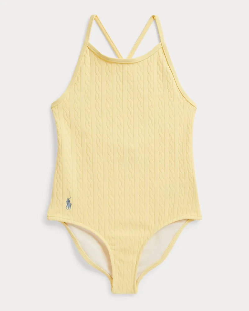 Ralph Lauren Jacquard-Badeanzug mit Mini-Zopfmuster Yellow