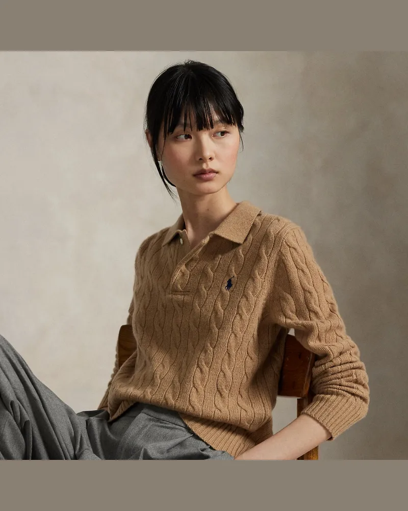 Ralph Lauren Polo-Pullover mit Zopfmuster Tan