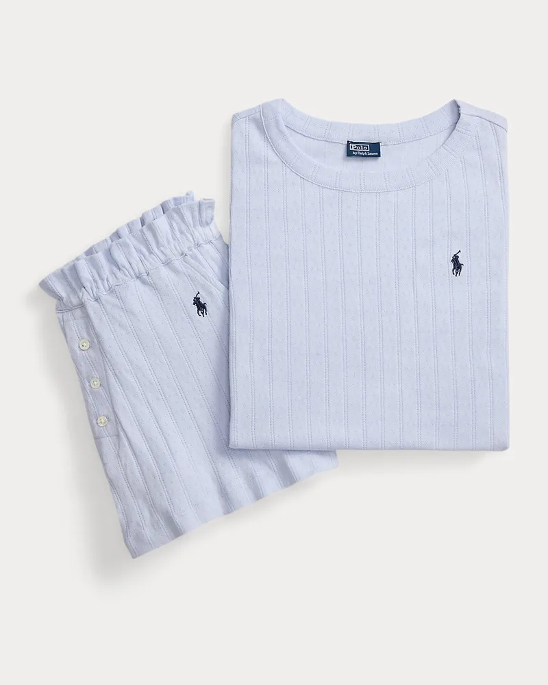 Ralph Lauren Pyjama mit Lochmuster-Tanktop und Shorts Blue