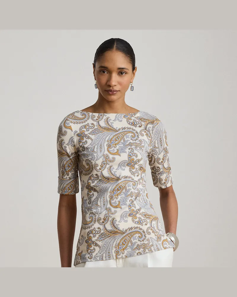 Ralph Lauren Paisley-T-Shirt mit U-Boot-Ausschnitt White