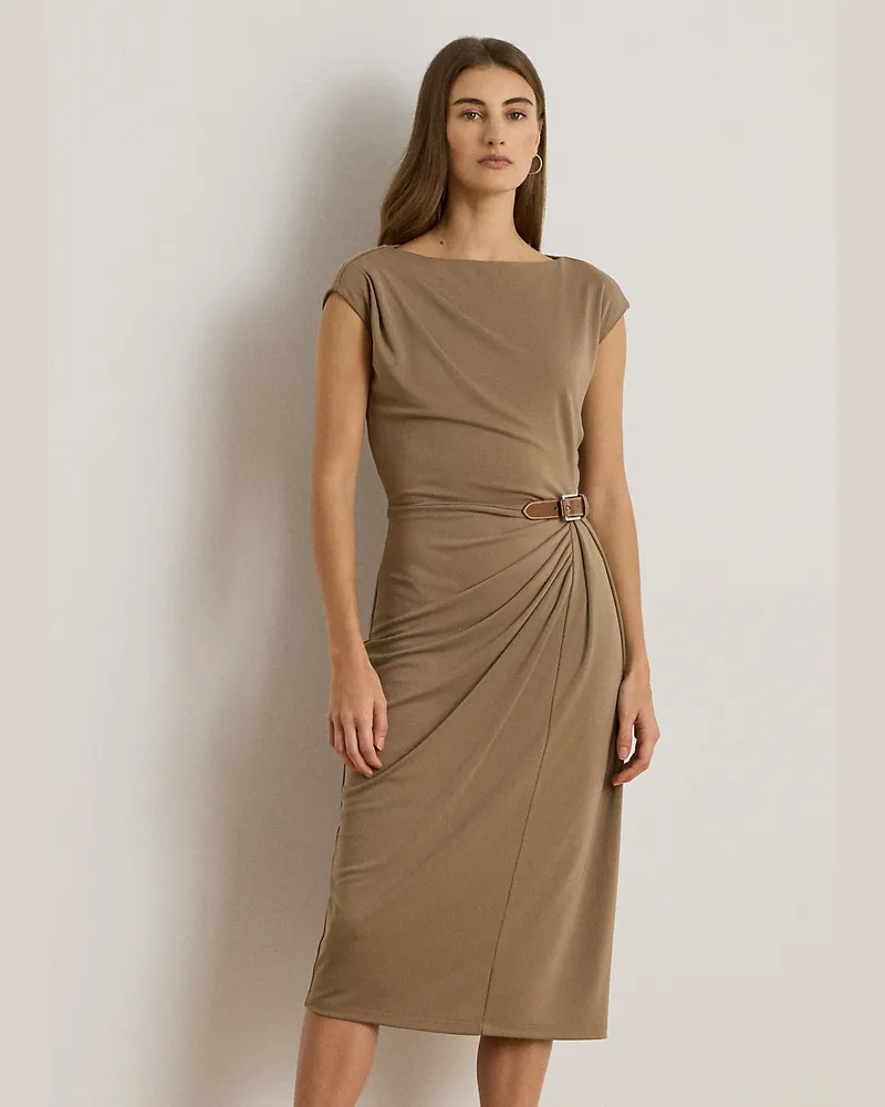 Ralph Lauren Kurzgrößen - Kleid mit U-Boot-Ausschnitt und Schnalle Brown