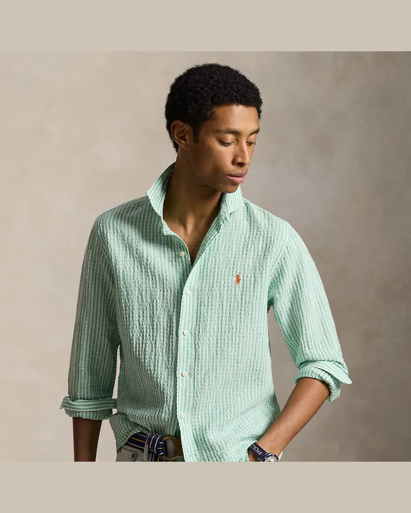 Ralph Lauren Custom-Fit Seersucker-Hemd mit Streifen Green