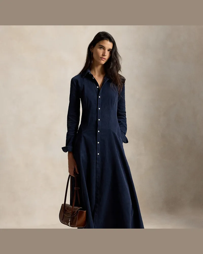 Ralph Lauren Kordsamt-Hemdkleid in A-Linie Blue