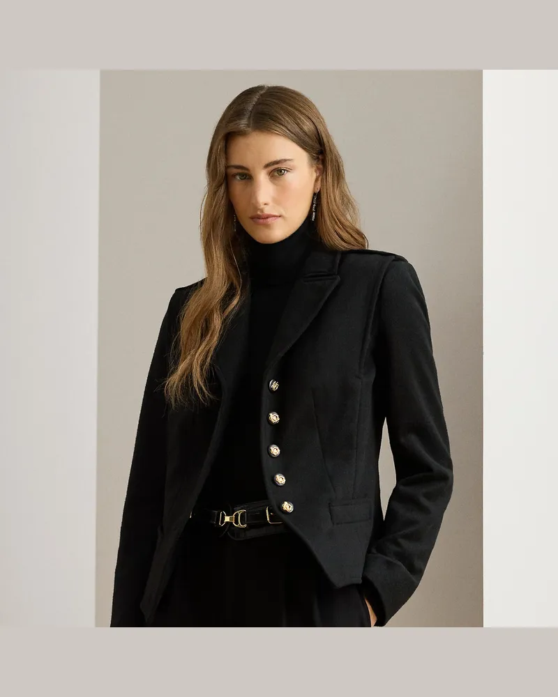 Ralph Lauren Verkürzte Twilljacke mit Samtbesatz Black