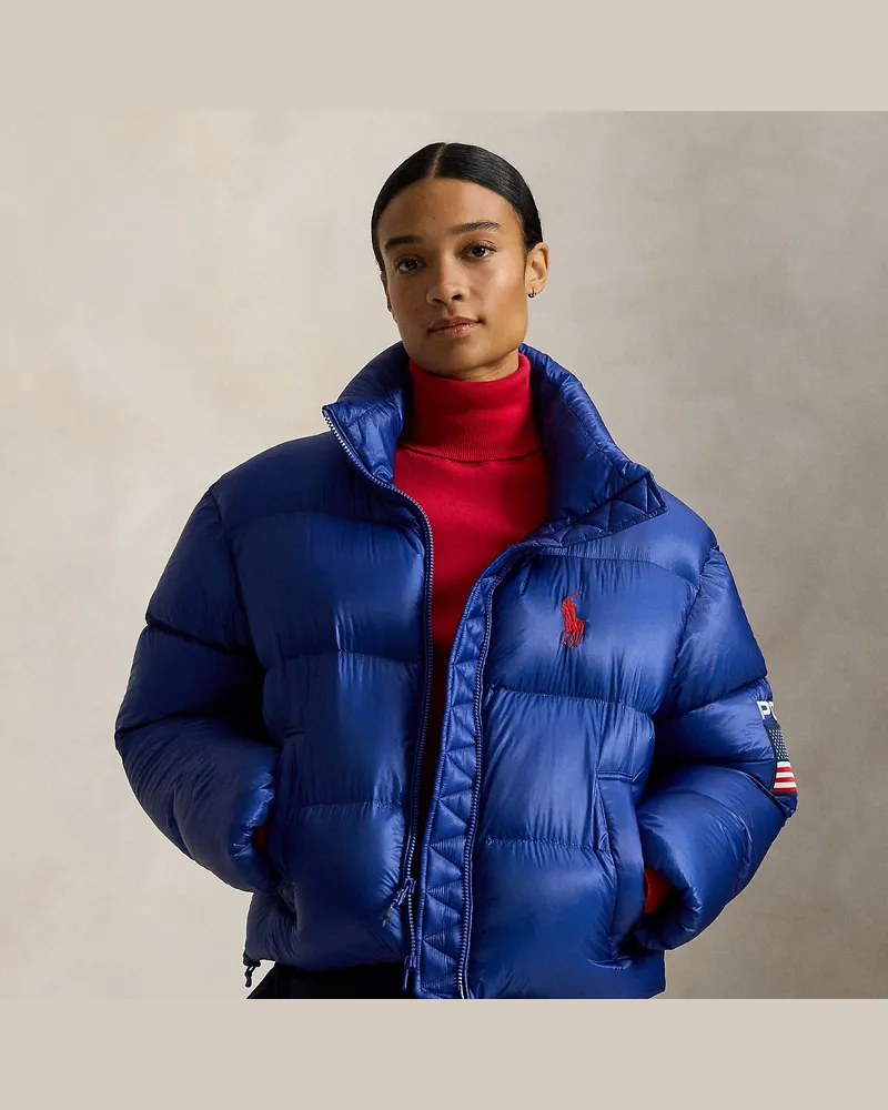 Ralph Lauren Daunen-Pufferjacke mit US-Flagge Blue