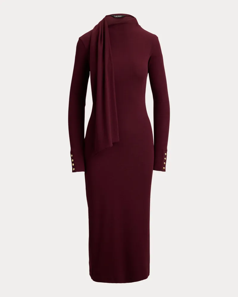 Ralph Lauren Rippenstrickkleid mit Schalbesatz Red