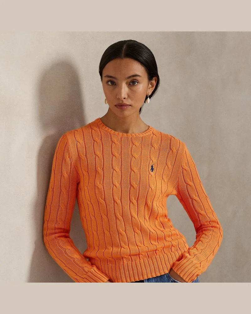 Ralph Lauren Baumwoll-Rundhalspullover mit Zopfmuster Orange