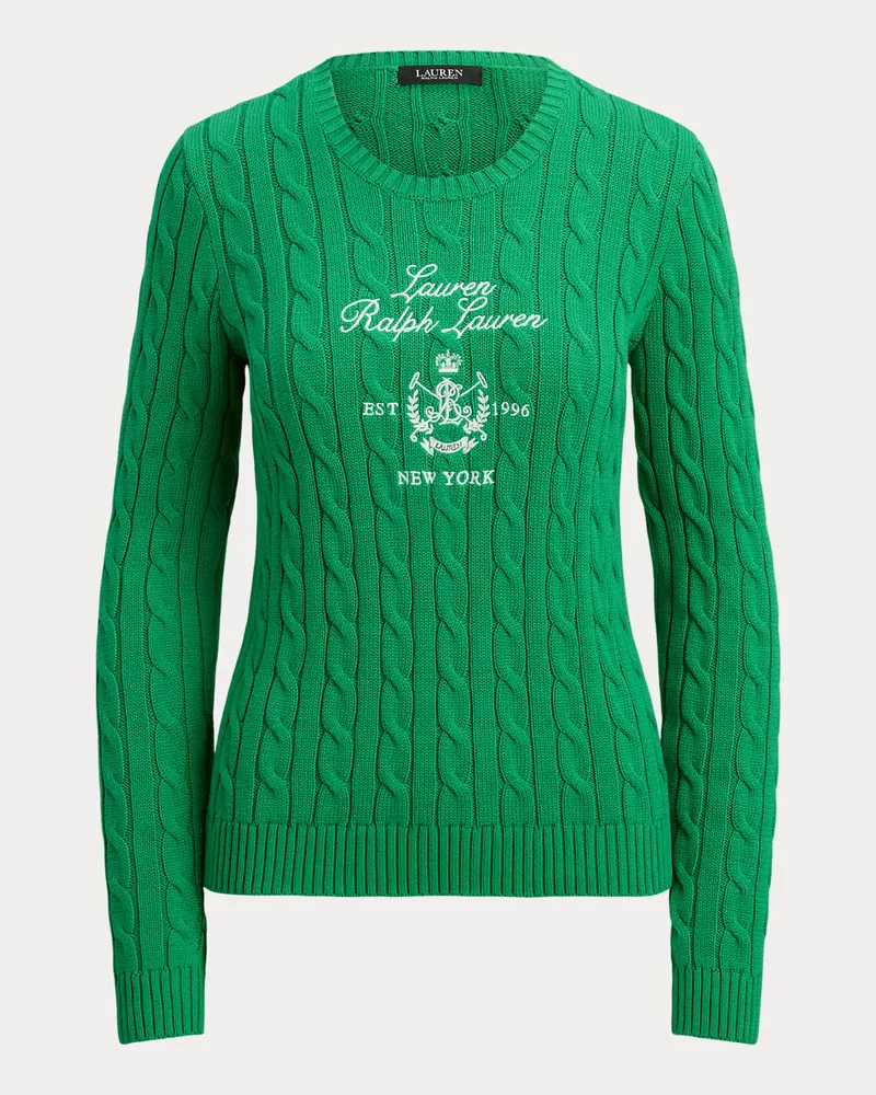 Ralph Lauren Kurzgrößen - Zopfmusterpullover mit gesticktem Wappen Green