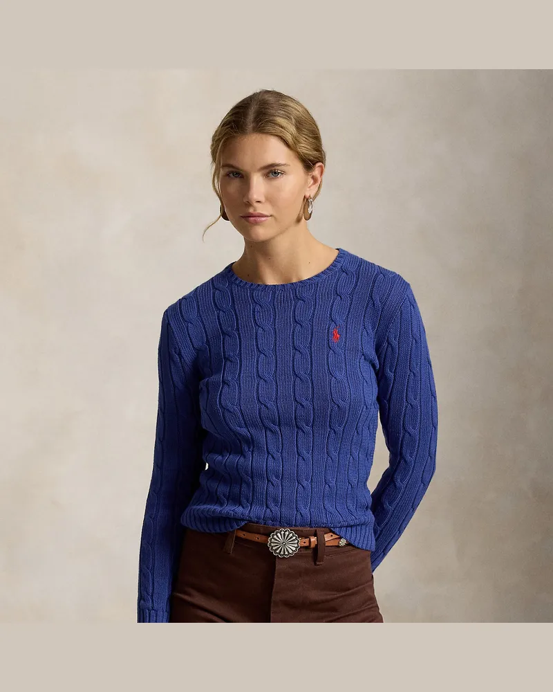 Ralph Lauren Baumwoll-Rundhalspullover mit Zopfmuster Blue