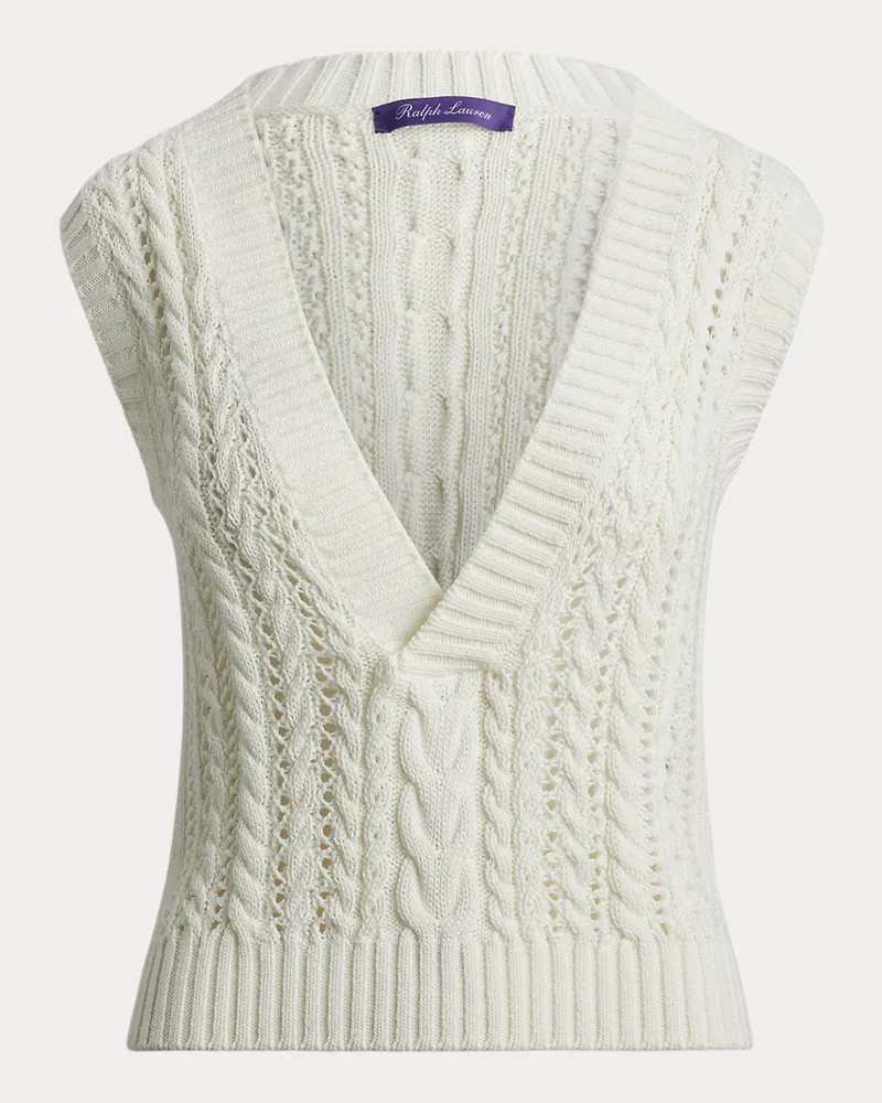 Ralph Lauren Baumwoll-Seiden-Pullunder mit Zopfmuster Cream