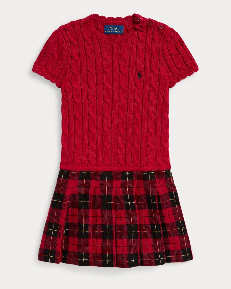 Ralph Lauren Baumwollpulloverkleid mit kariertem Rock Red