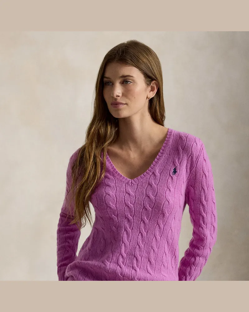 Ralph Lauren Woll-Kaschmir-Pullover mit Zopfmuster Pink