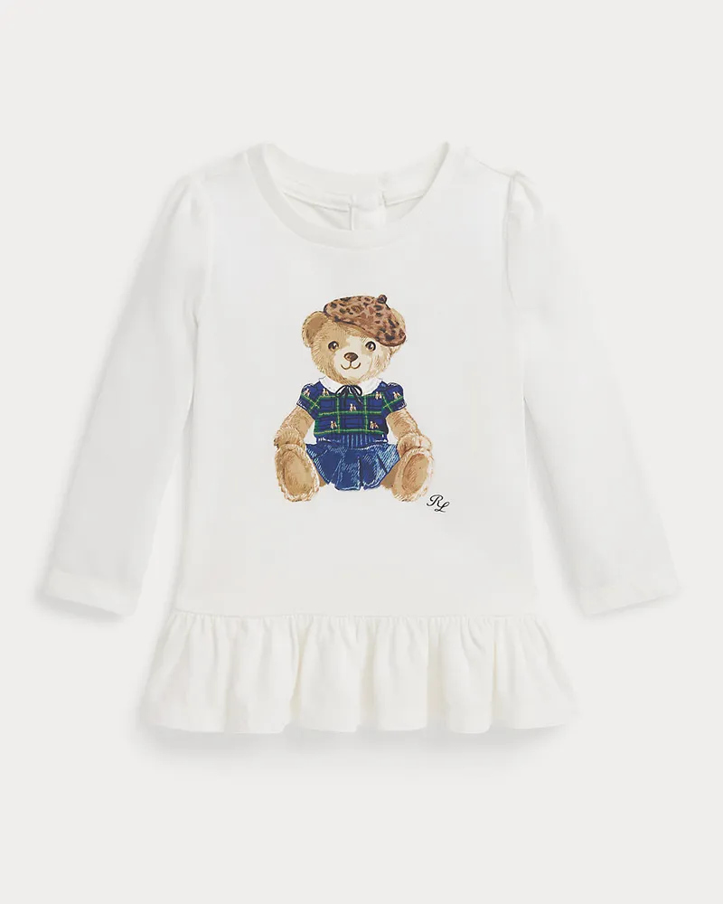 Ralph Lauren Langärmliges Schößchen-T-Shirt mit Bear White