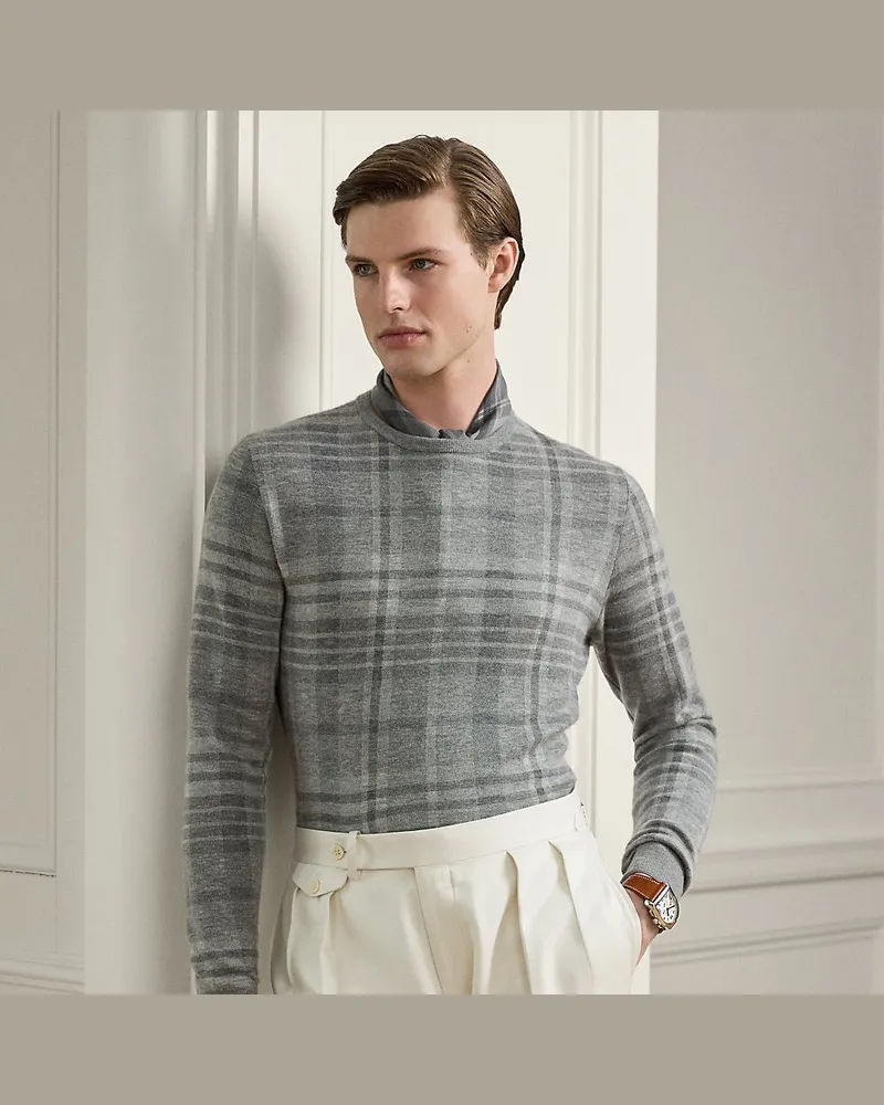 Ralph Lauren Karo-Rundhalspullover aus Kaschmir Grey